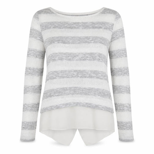 Oasis Womens Grey Round Neck Striped Viscose Pullover Jumper Size XS