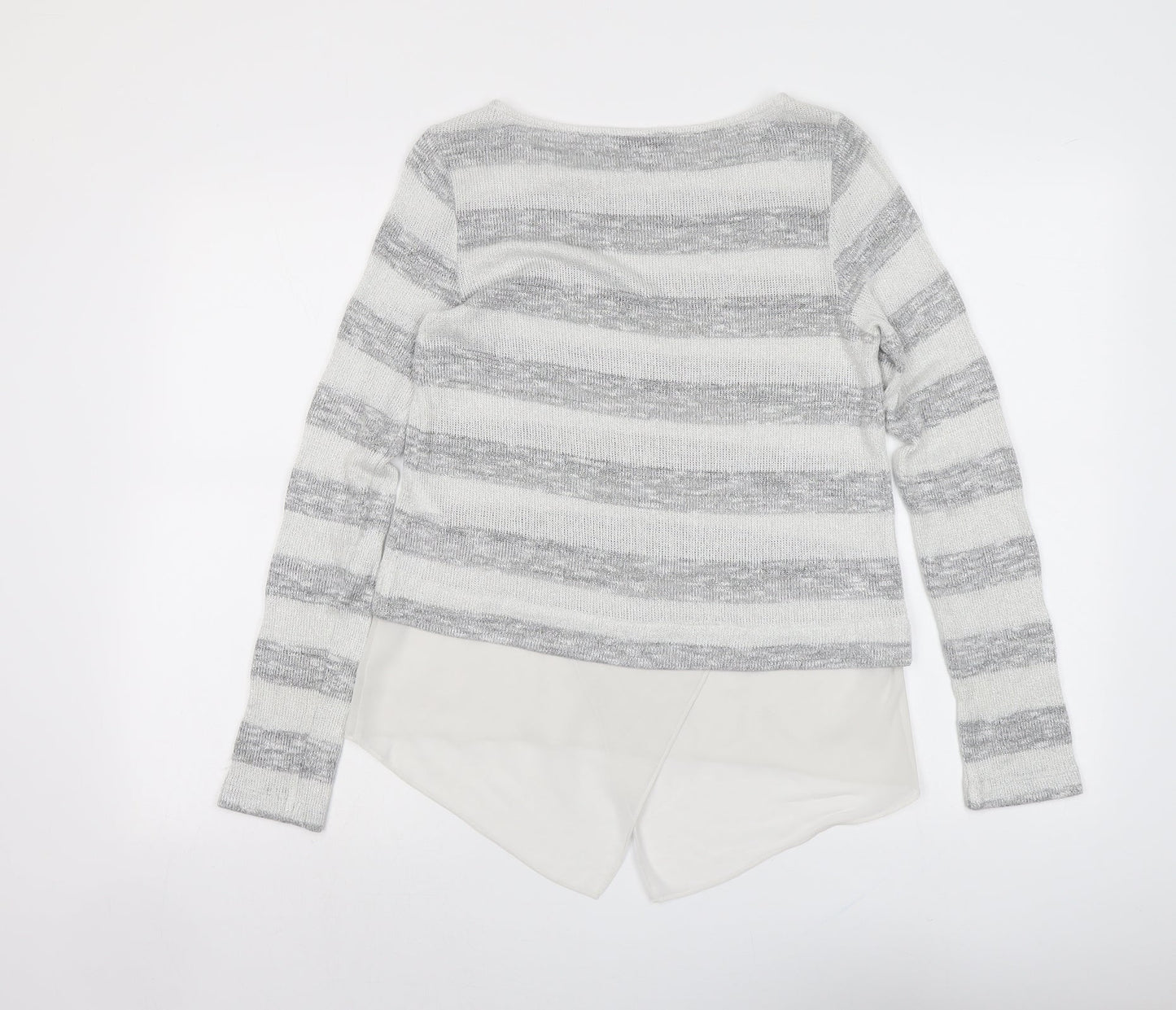 Oasis Womens Grey Round Neck Striped Viscose Pullover Jumper Size XS