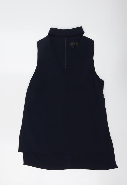Topshop Womens Blue Polyester Basic Blouse Size 10 V-Neck