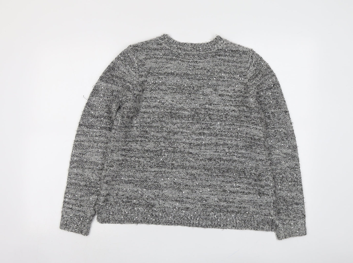Marks and Spencer Womens Grey Round Neck Polyester Pullover Jumper Size 10