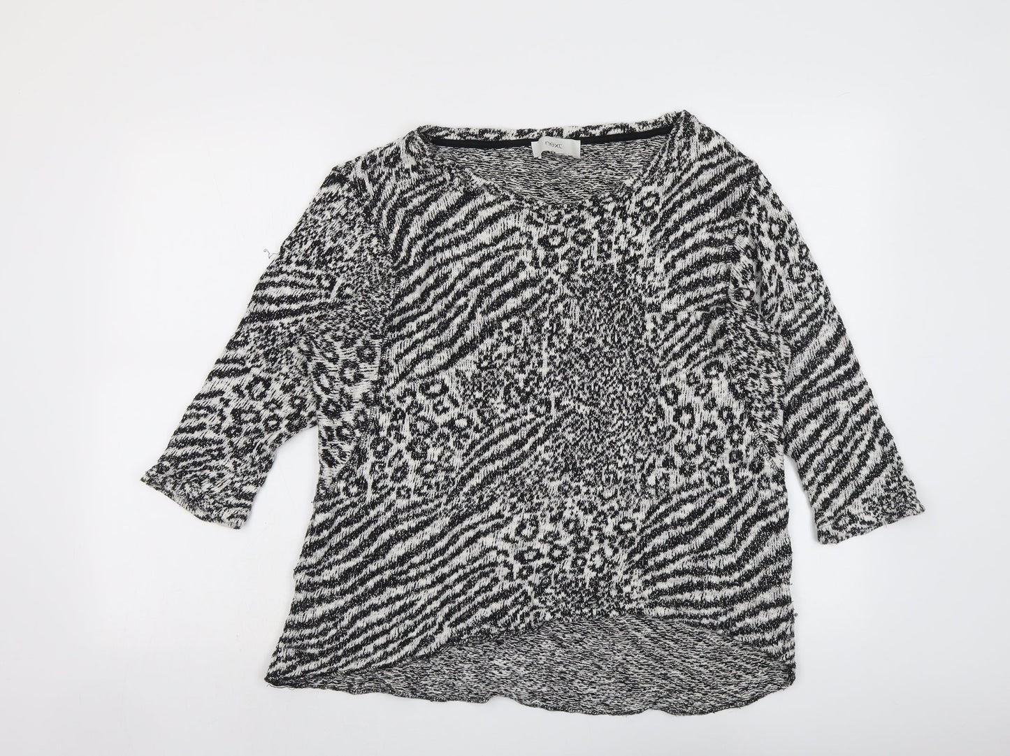 NEXT Womens Black Boat Neck Animal Print Cotton Pullover Jumper Size 12 - Leopard Pattern