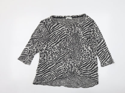 Next Womens Black Boat Neck Animal Print Cotton Pullover Jumper Size 12 - Leopard Pattern