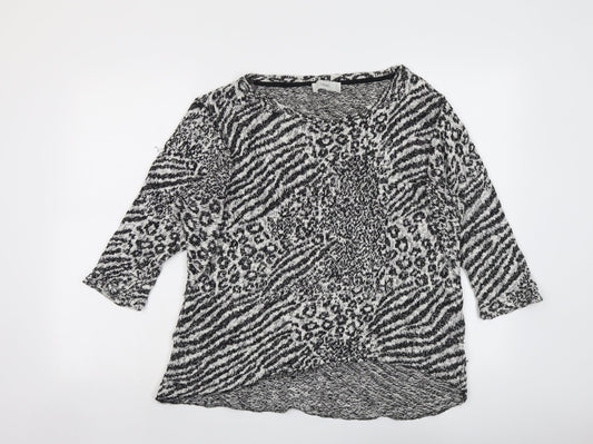 NEXT Womens Black Boat Neck Animal Print Cotton Pullover Jumper Size 12 - Leopard Pattern