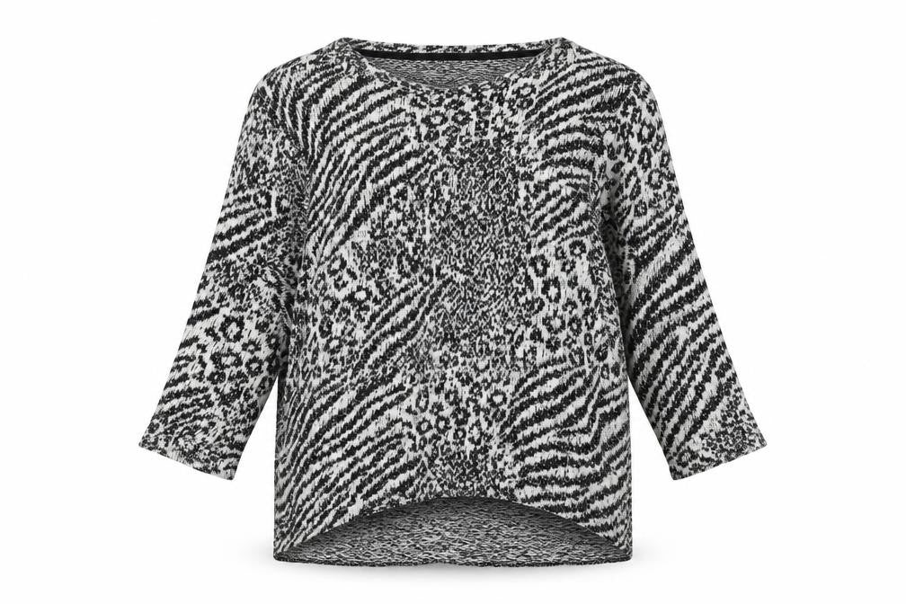 NEXT Womens Black Boat Neck Animal Print Cotton Pullover Jumper Size 12 - Leopard Pattern