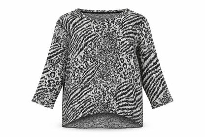 Next Womens Black Boat Neck Animal Print Cotton Pullover Jumper Size 12 - Leopard Pattern