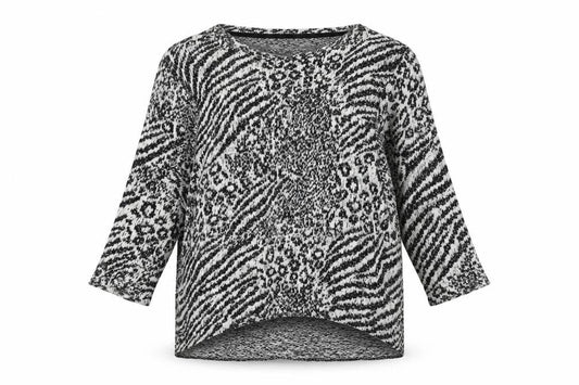 Next Womens Black Boat Neck Animal Print Cotton Pullover Jumper Size 12 - Leopard Pattern