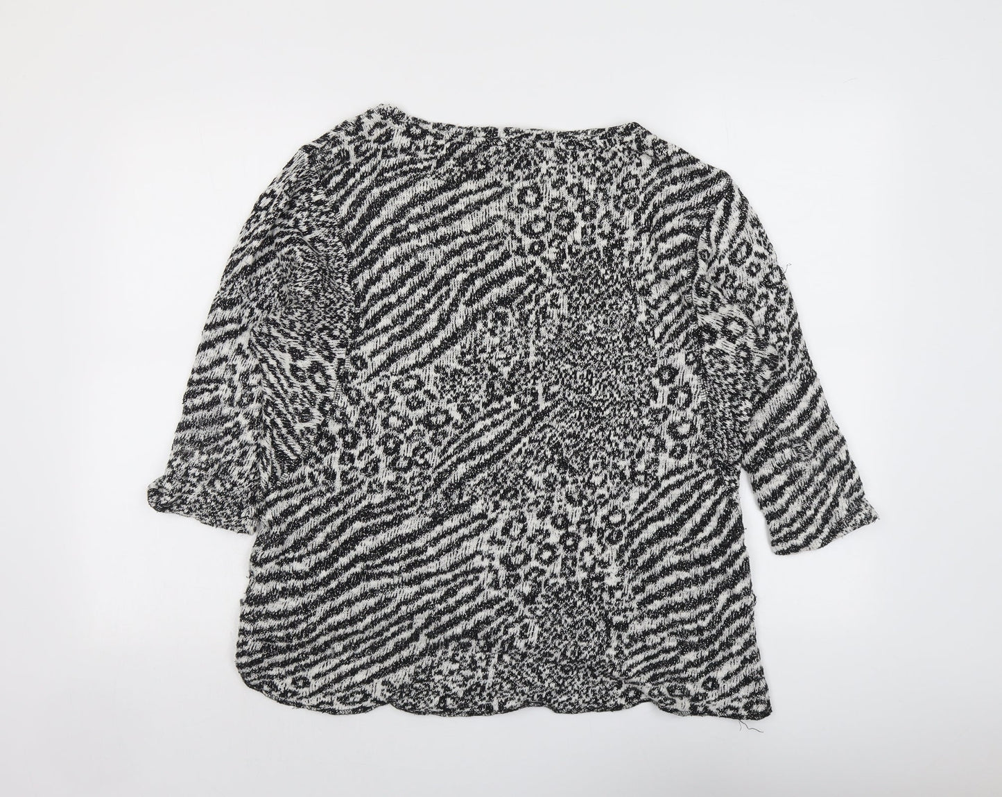 NEXT Womens Black Boat Neck Animal Print Cotton Pullover Jumper Size 12 - Leopard Pattern