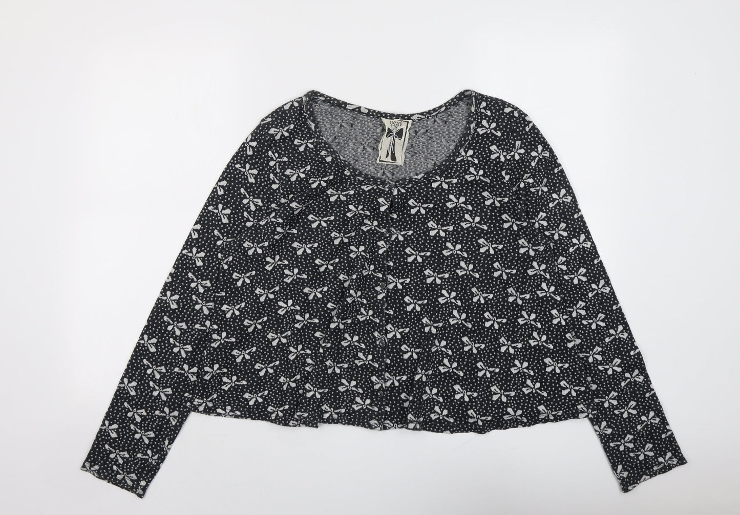 NEXT Womens Grey Round Neck Geometric Cotton Cardigan Jumper Size 18 - Bow Print