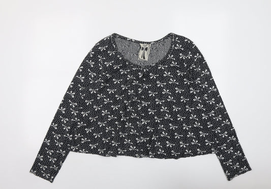 NEXT Womens Grey Round Neck Geometric Cotton Cardigan Jumper Size 18 - Bow Print