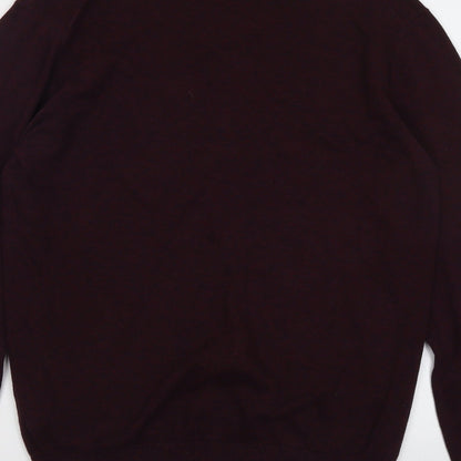 H&M Mens Purple V-Neck Cotton Pullover Jumper Size M Long Sleeve