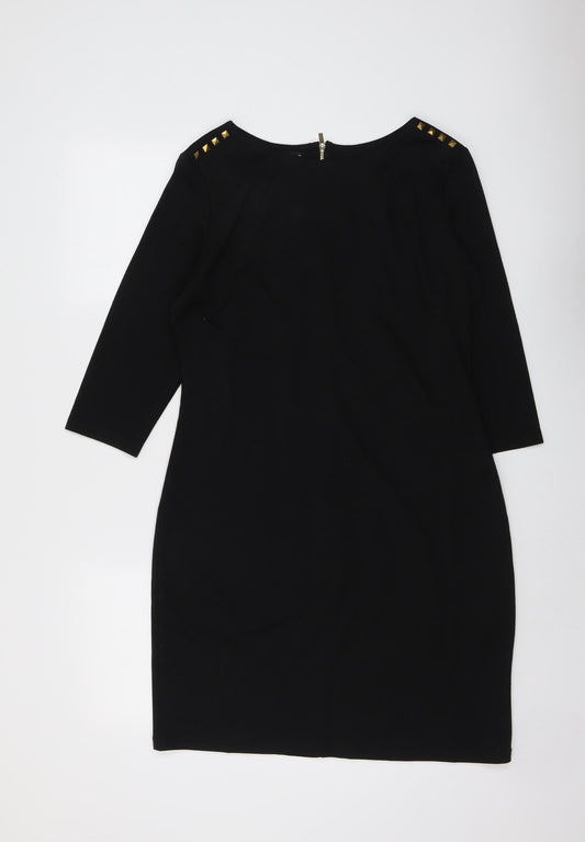 Oodji Womens Black Polyester A-Line Size 2XL Round Neck Zip