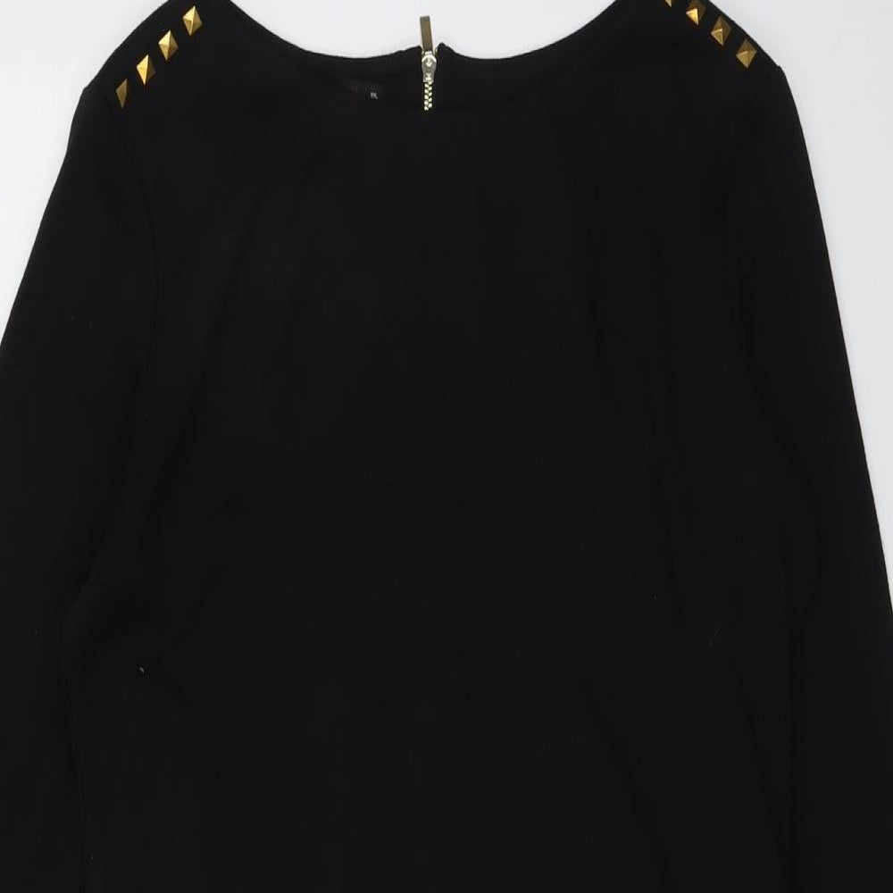 Oodji Womens Black Polyester A-Line Size 2XL Round Neck Zip