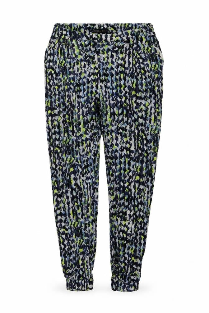 Bershka Womens Blue Geometric Viscose Trousers Size L L27 in Regular
