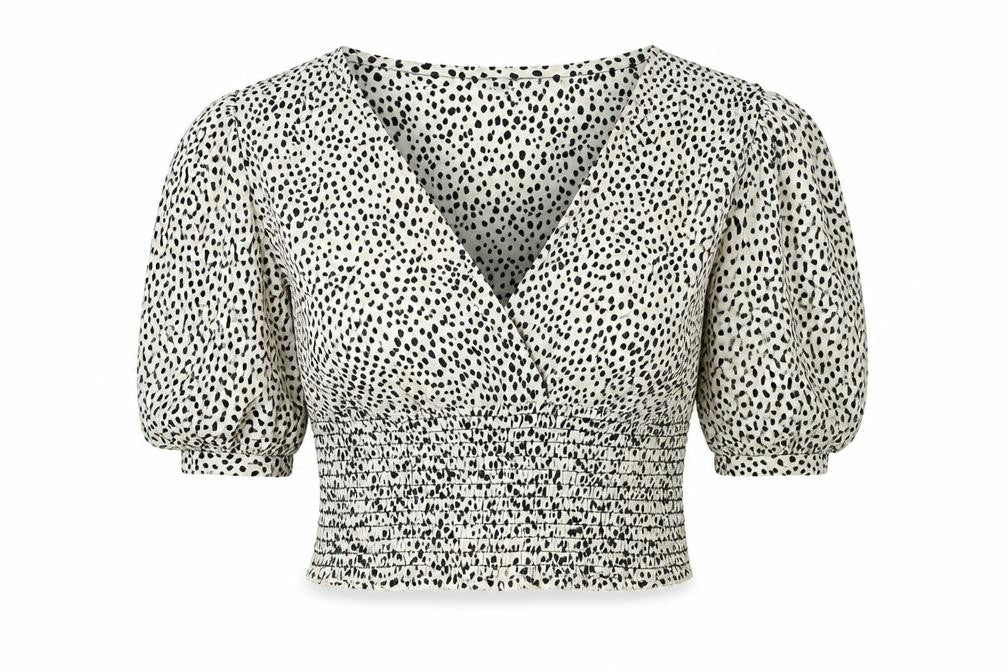 Dorothy Perkins Womens Ivory Animal Print Polyester Cropped Blouse Size 8 V-Neck - Spotted