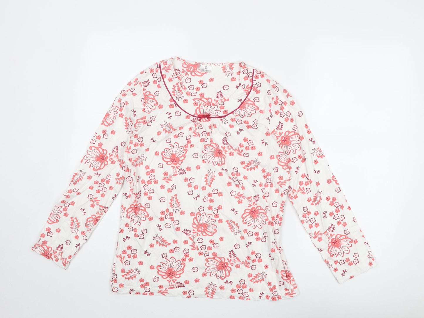 Damart Womens White Floral Cotton Basic Blouse Size S Round Neck