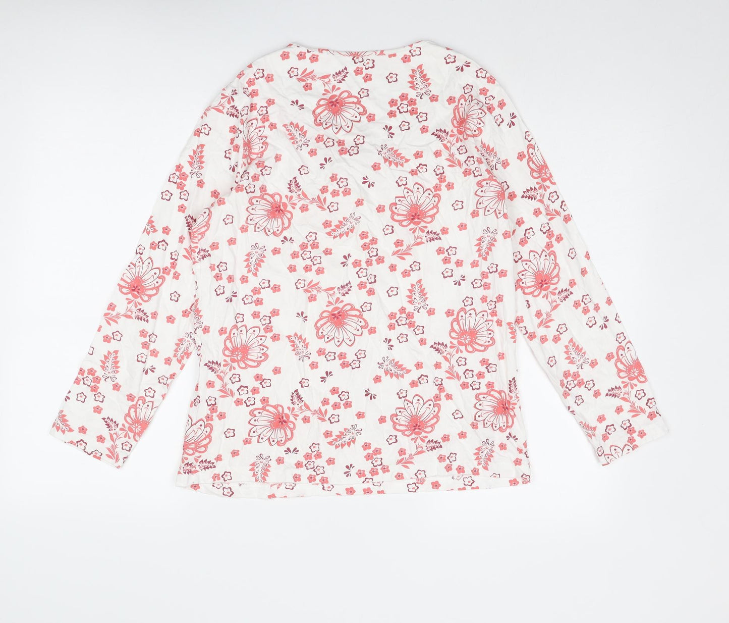 Damart Womens White Floral Cotton Basic Blouse Size S Round Neck