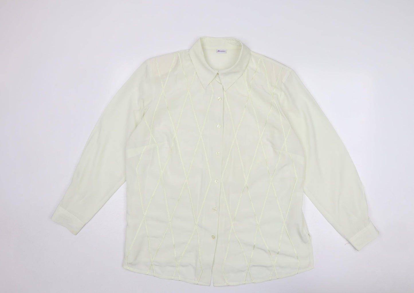 Damart Womens Ivory Polyester Basic Button-Up Size 20 Collared