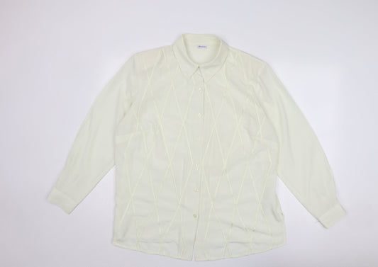 Damart Womens Ivory Polyester Basic Button-Up Size 20 Collared