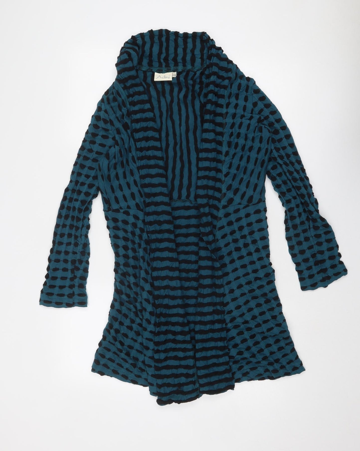 Adini Womens Blue V-Neck Geometric Cotton Cardigan Jumper Size S - Size S-M