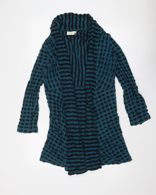 Adini Womens Blue V-Neck Geometric Cotton Cardigan Jumper Size S - Size S-M