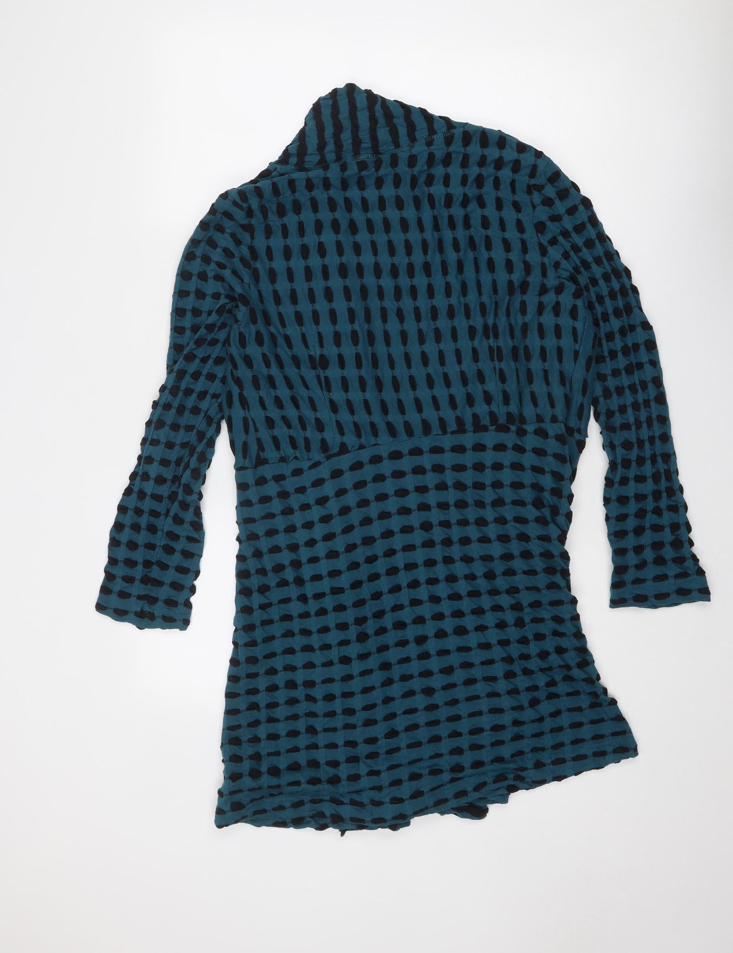 Adini Womens Blue V-Neck Geometric Cotton Cardigan Jumper Size S - Size S-M