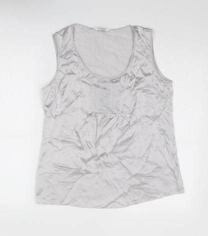 Front view of Autograph women’s silver polyester basic tank, size UK 14, round neck
