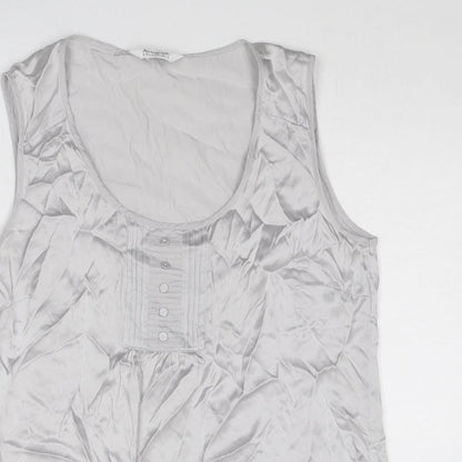 Close-up detail of Autograph women’s silver polyester basic tank, size UK 14, round neck