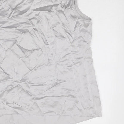 Brand and care label for Autograph women’s silver polyester basic tank, size UK 14, round neck