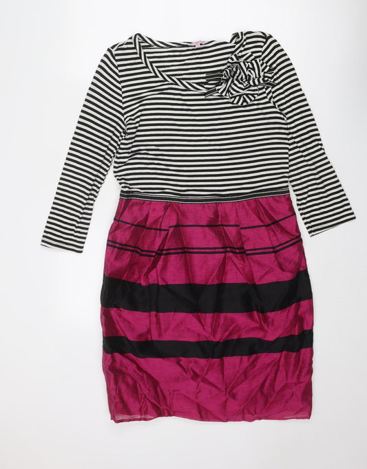 Per Una Womens Multicoloured Striped Viscose A-Line Size 14 Round Neck Zip