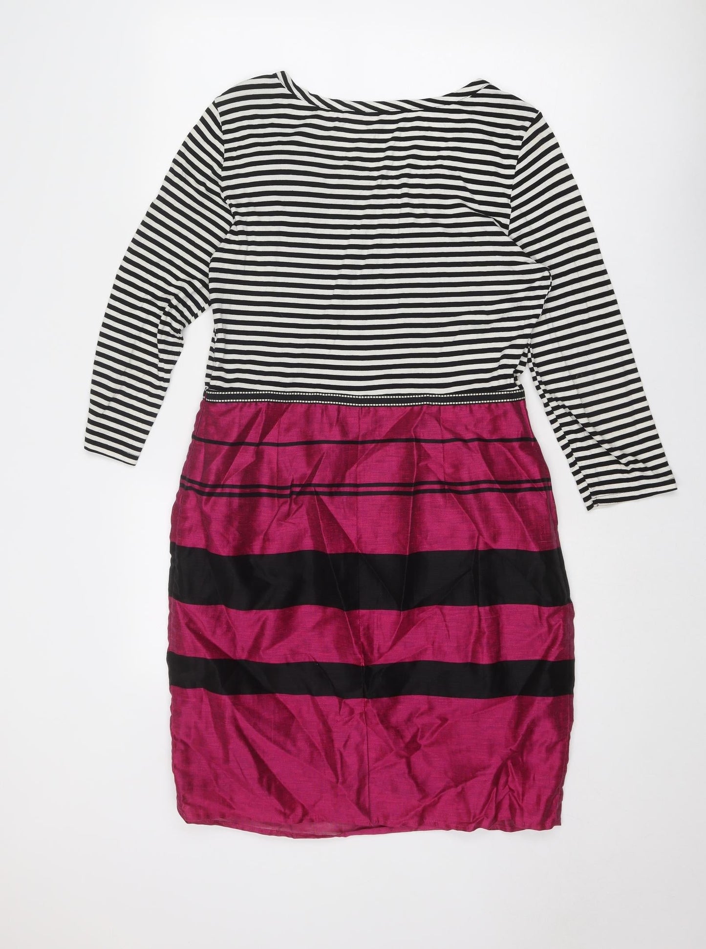 Per Una Womens Multicoloured Striped Viscose A-Line Size 14 Round Neck Zip
