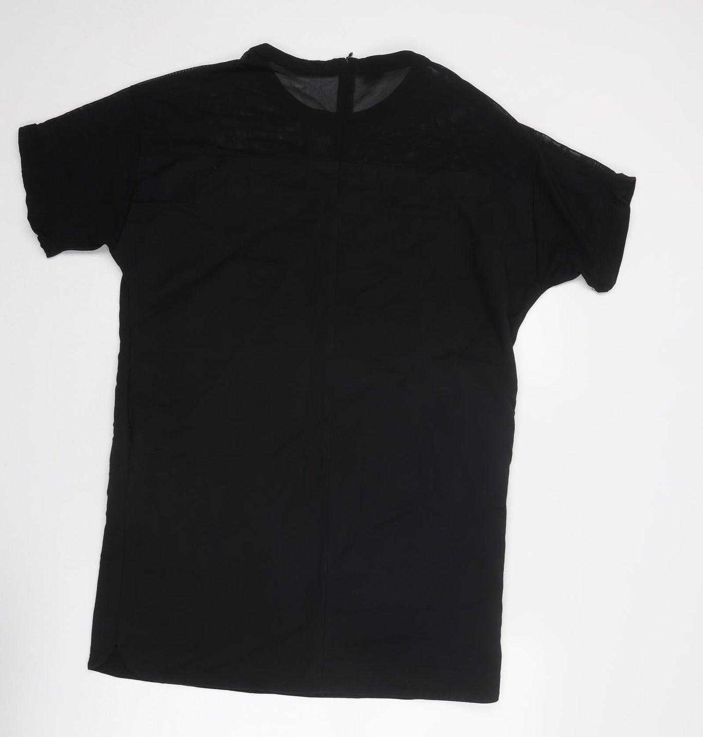 Mango Womens Black Cotton T-Shirt Dress Size L Round Neck Zip - Mesh Detail