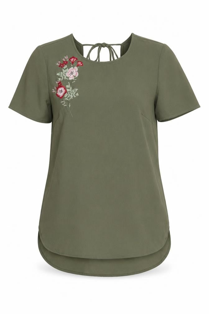 New Look Womens Green Polyester Basic Blouse Size 6 Round Neck - Floral Detail