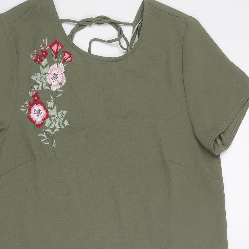 New Look Womens Green Polyester Basic Blouse Size 6 Round Neck - Floral Detail