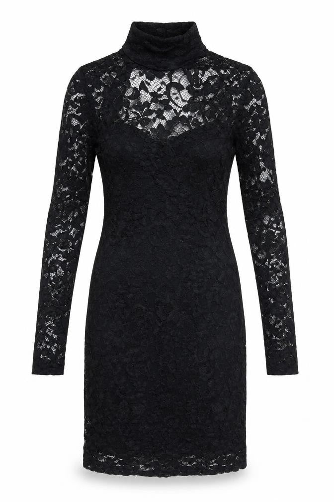 ASOS Womens Black Nylon Bodycon Size 6 High Neck Button