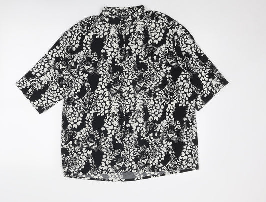 Monki Womens Black Animal Print Polyester Basic Button-Up Size XS Collared