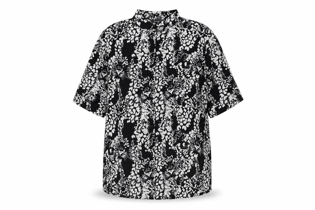 Monki Womens Black Animal Print Polyester Basic Button-Up Size XS Collared