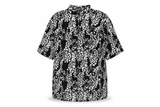 Monki Womens Black Animal Print Polyester Basic Button-Up Size XS Collared