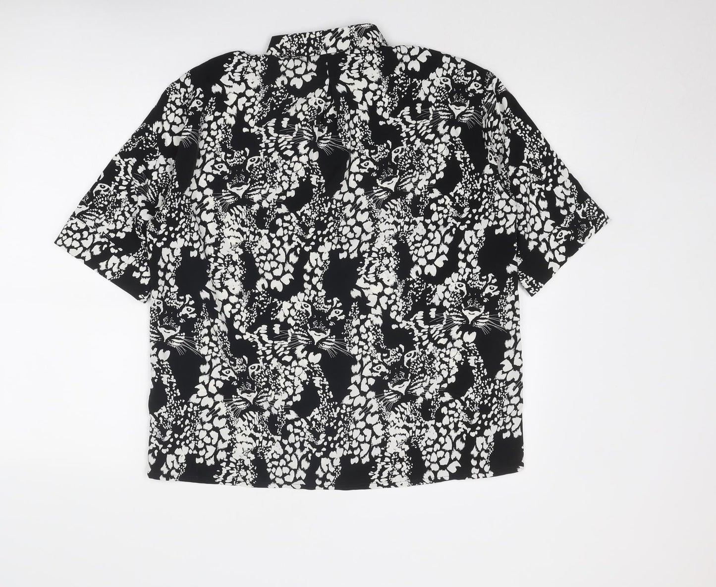 Monki Womens Black Animal Print Polyester Basic Button-Up Size XS Collared