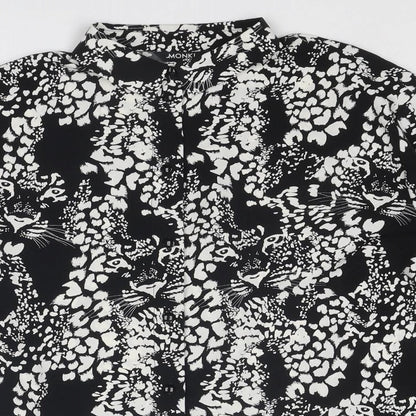 Monki Womens Black Animal Print Polyester Basic Button-Up Size XS Collared