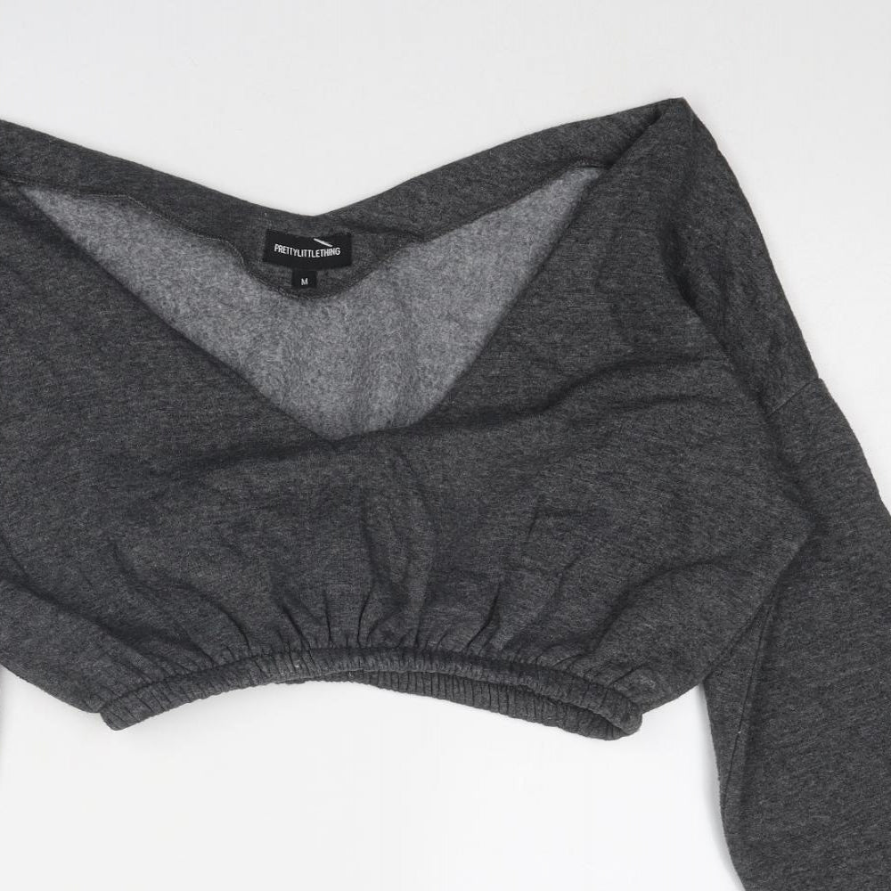PRETTYLITTLETHING Womens Grey Polyester Pullover Sweatshirt Size M Pullover