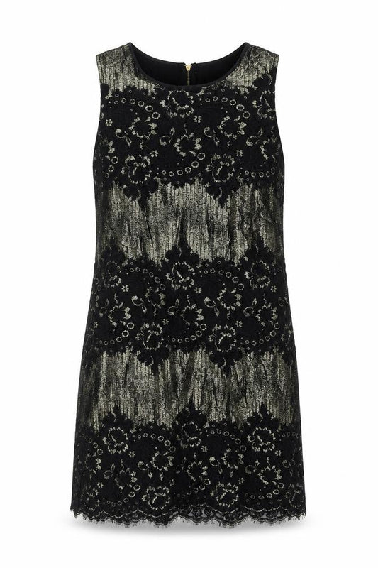 Oasis Womens Black Geometric Polyamide Shift Size 14 Boat Neck Zip - Lace Detail