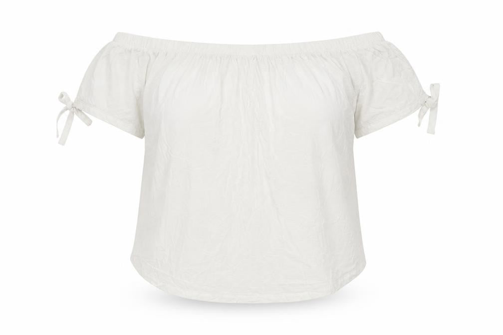 H&M Womens Ivory Cotton Basic Blouse Size M Off the Shoulder - Tie Sleeve Detail