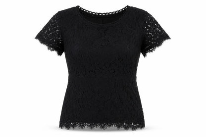 ISSAC MIZRAH Womens Black Cotton Basic Blouse Size M Boat Neck