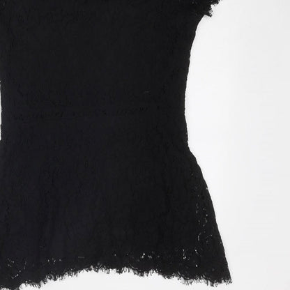 ISSAC MIZRAH Womens Black Cotton Basic Blouse Size M Boat Neck