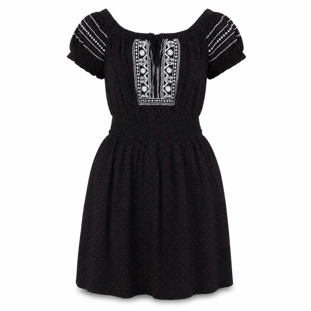 Topshop Womens Black Geometric Cotton Fit & Flare Size 10 Round Neck Pullover