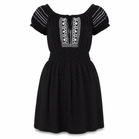 Topshop Womens Black Geometric Cotton Fit & Flare Size 10 Round Neck Pullover