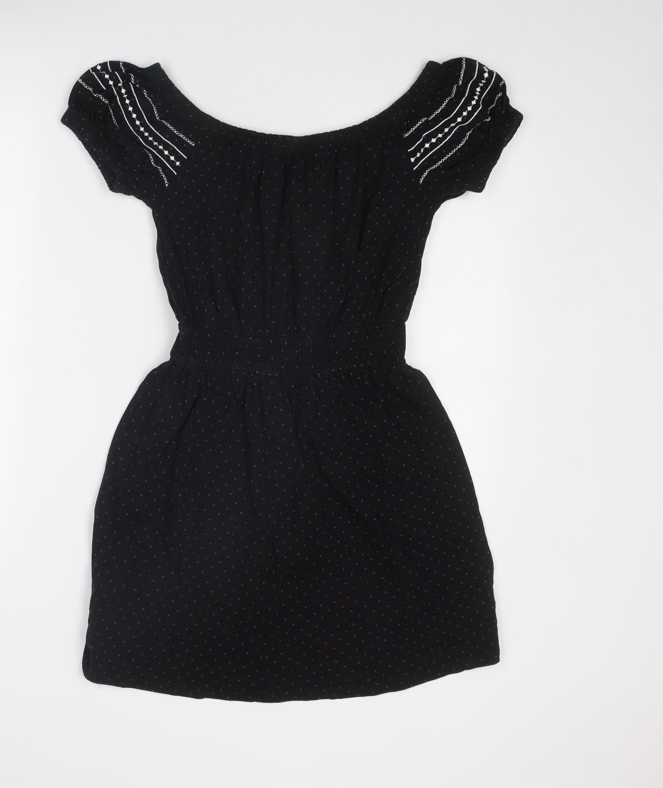 Topshop Womens Black Geometric Cotton Fit & Flare Size 10 Round Neck Pullover