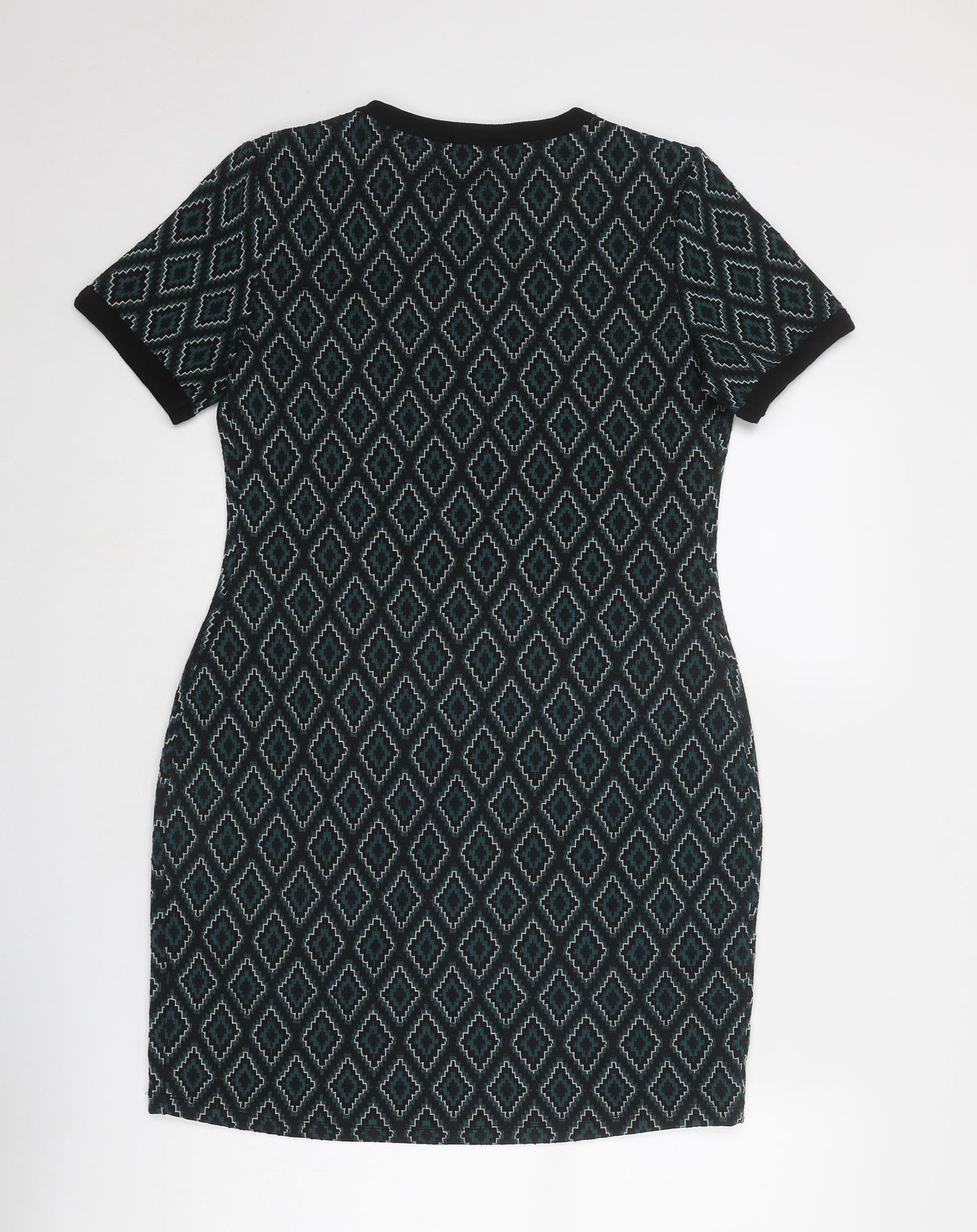 Select Womens Green Geometric Polyester A-Line Size 14 Round Neck Pullover