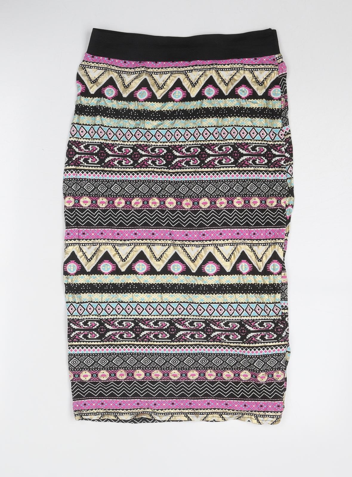 Cameo Rose Womens Multicoloured Geometric Viscose A-Line Skirt Size 26 in
