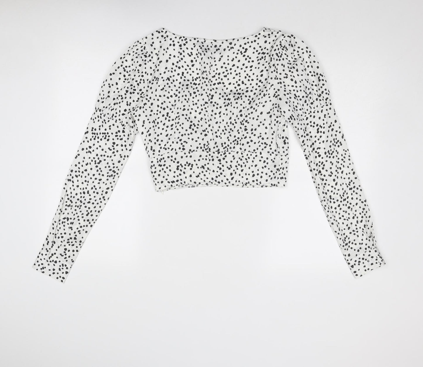 Missguided Womens White Animal Print Polyester Cropped Blouse Size 8 Scoop Neck - Spotted